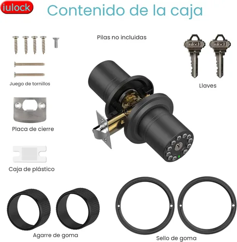 Miniatura 6 de iulock Cerradura de puerta inteligente con teclado y llave, 50 códigos de usuario, impermeable, bloqueo automático, negro mate