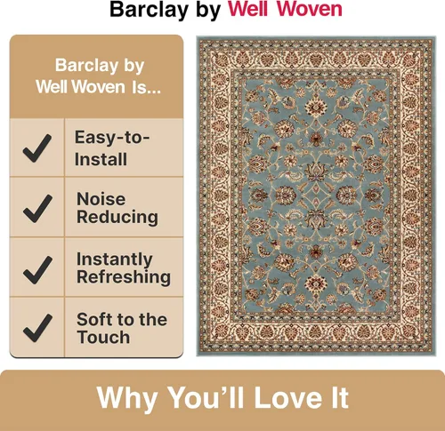 Miniatura 7 de Well Woven Barclay Collection Sarouk - Alfombra de área azul claro de 6 x 9 pies, para sala de estar, dormitorio y comedor