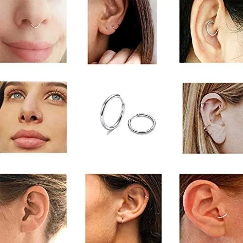 Miniatura 8 de Aretes de acero inoxidable 316L, argollas de 1564, 516, 2564, 716, 1532 y 3564 pulgadas, arracadas hipoalergénicas, para el cartílago, hélix