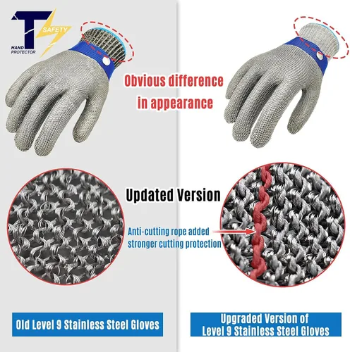 Miniatura 7 de 2.0 ANSI A9 - Guantes resistentes a los cortes de malla de acero inoxidable, guantes de alambre de metal, duraderos y resistentes al óxido, guantes