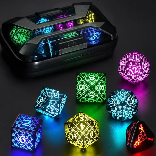 Miniatura 13 de Juego de dados LED DND, Juego de dados con luz recargable genial para mazmorras y dragones, dados poliédricos ZHOORQI D y D con caja de carga