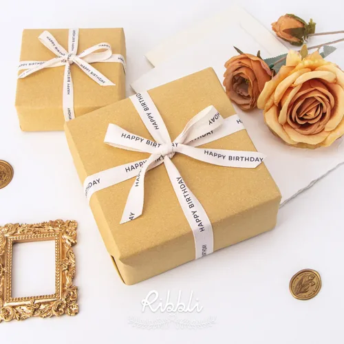 Miniatura 4 de Ribbli Cinta de algodón para cumpleaños, cinta de sarga natural de algodón con texto en inglés «Happy Birthday» color negro, cinta estilo granja