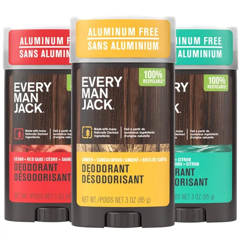 Every Man Jack Juego variado de desodorantes para hombre, tres barras desodorantes de tamaño completo con ingredientes limpios y aromas increíbles,
