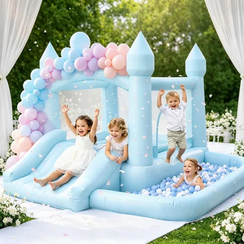 Toiyjofe Castillo inflable inflable con tobogán, soplador de aire, pozo de bolas, castillo animoso para interiores y exteriores, fiesta de