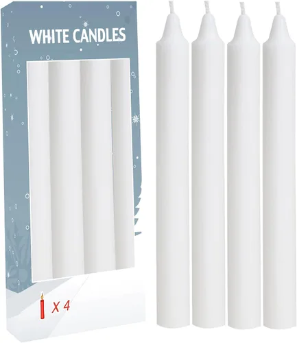 Juego de 4 velas cónicas blancas portavelas de 7 ¾ (7.75 pulgadas) de alto x 3/4 pulgadas (0.75 pulgadas) de diámetro, para mesa de comedor, fiesta