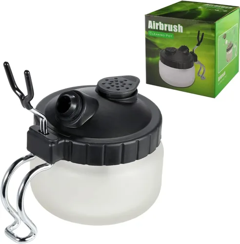 JOYABEST Olla de limpieza para aerógrafo con soporte, colector de residuos de vidrio con peso y estabilizador, botella de estación de lavado