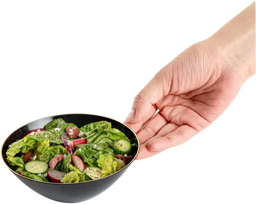 Miniatura 12 de Restaurantware -Moderna - Cuencos de plástico de 6 onzas, 20 cuencos de ensalada desechables duraderos - Con borde dorado, resistente, cuenco