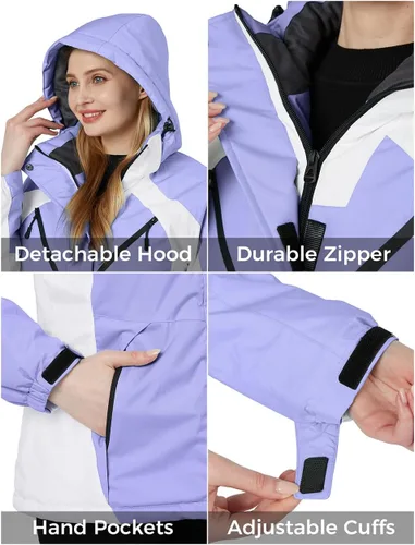 Miniatura 6 de Skieer Chaqueta de esquí impermeable para mujer, abrigo cálido de invierno con capucha para snowboard