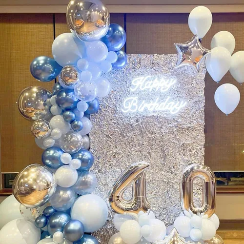 Miniatura 4 de Jobkoo Globos Azules y Blancos, 60 Pzs Globos de Látex Pastel Azul Bebé Plateado de 12 Pulgadas con Globos de Confeti Metálico Globos de Graduación