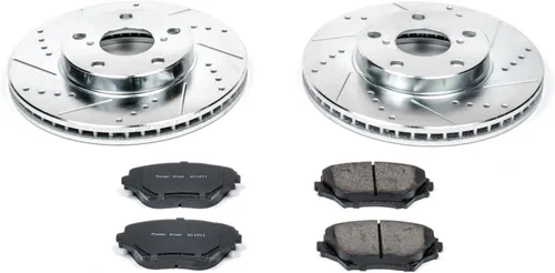 Miniatura 2 de PowerStop Kit de freno delantero para Toyota RAV4 2001-05 – Rotores de disco perforados y ranurados con pastillas de freno de cerámica de fibra