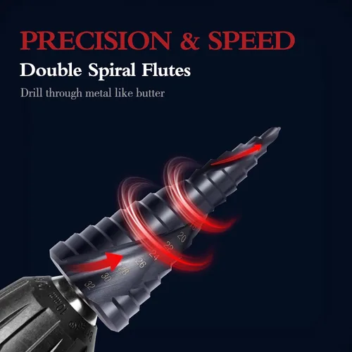 Miniatura 3 de Juego de 3 brocas escalonadas de cobalto para acero inoxidable y metal duro, M35 HSS Unibit con revestimiento TiAlN, diseño de flauta en espiral