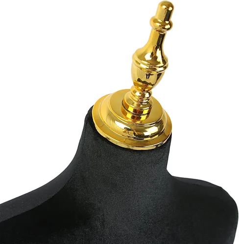 Miniatura 5 de Modista maniquí femenino: torso de medio cuerpo con altura ajustable, terciopelo corto negro esponjoso, base de metal dorado