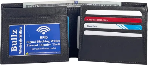 Miniatura 5 de Bullz RFID bloqueo de señal de protección contra robo de cuero grande grueso de seguridad para hombre cartera, Negro