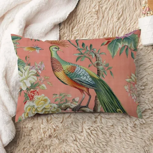 Miniatura 42 de ArogGeld Fundas de cojín de estilo chinoiserie, diseño de flores y pájaros, color rosa rubor, diseño de animales de pavo real, jardín asiático