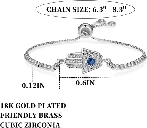 Miniatura 11 de Evil Eye Bracelets Hamsa Bracelet - 18K Gold Plated Adjustable Eye of Protection Bracelet Silver Evil Eye Amulet ojo Bracelet Gold Evil Eye Jewelry