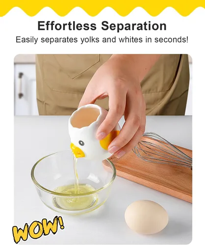 Miniatura 4 de CREASOL Separador de huevos de cerámica, bonito diseño de pollito para separar fácilmente la yema y el blanco, accesorio de cocina apto