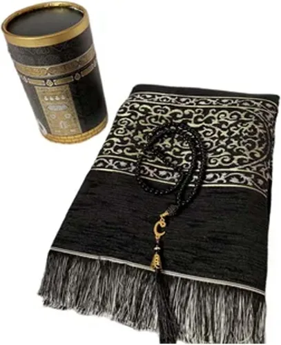 Miniatura 4 de Juego de alfombra de oración musulmana y cuentas con elegante caja de regalo cilíndrica Janamaz Sajadah, tapete de oración de tafetán ultrasuave