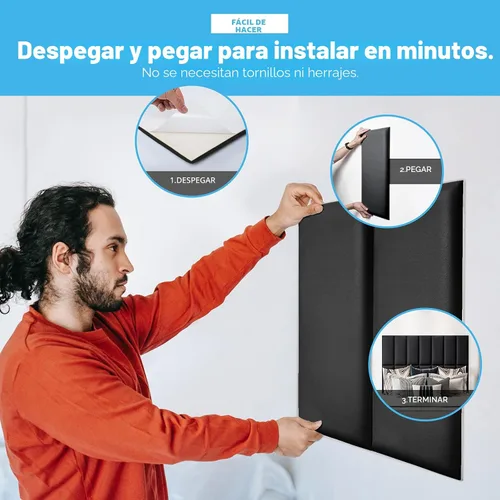 Miniatura 3 de Art3d - Cabeceras para cama King, matrimonial y Queen en color negro, cabeceros tapizados suaves, insonorizados, paneles 3D despegar y pegar