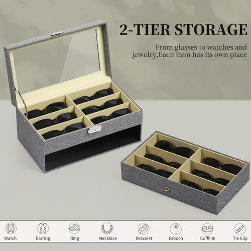 Miniatura 13 de AUTOARK AW-023 - Organizador de cuero para guardar lentes de sol, 12 piezas, color negro, AW-023