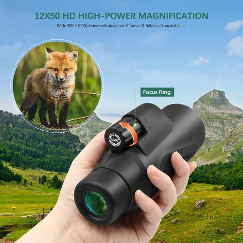 Miniatura 2 de Telescopio monocular de mano de 12 x 50 BAK-9 Monoscopio de prisma para observación de aves Caza Camping Viajar Observación de estrellas Vida