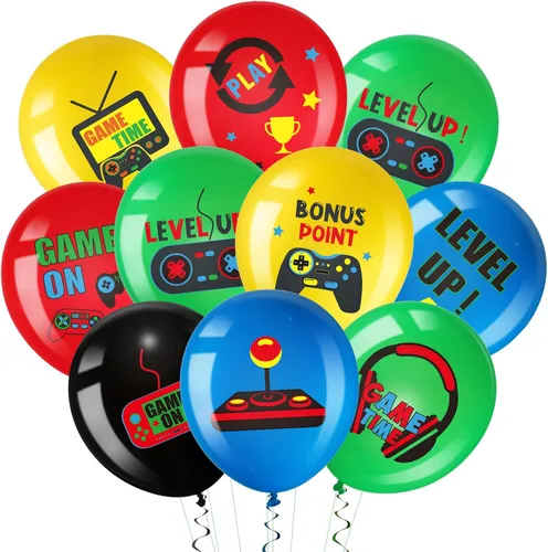 Tradder Juego de 45 globos de decoración de fiesta de videojuegos, juego de globos de látex coloridos de nivel superior, suministros de fiesta de