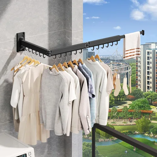 Miniatura 5 de Estante de secado de ropa montado en la pared, estante de secado de ropa plegable, estante de secado plegable retráctil para colgar ropa