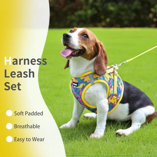Miniatura 2 de Arnés para perro con juego de correa, arnés de paso ajustable, suave, acolchado y transpirable para perros de tamaño mediano, arnés de chaleco Rosa
