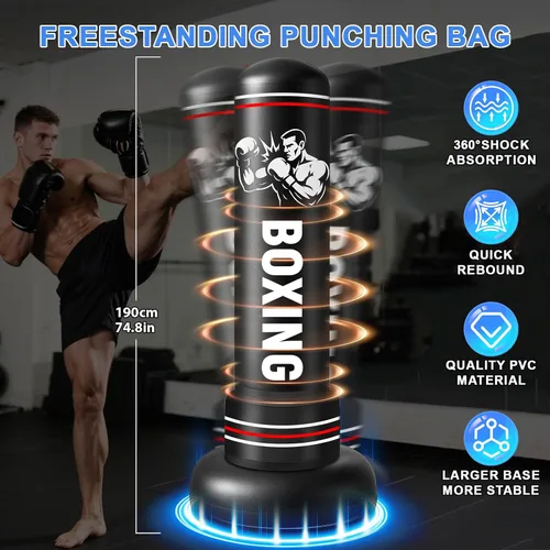 Miniatura 2 de Punching Bag for Adults with Stand, 74.8'' Free Standing Heavy Boxing Bag with Gloves and Pump for Men Women Teen Boys Girls Kickboxing Beginners