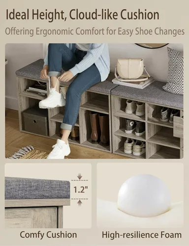 Miniatura 9 de DINZI LVJ Banco para zapatos, organizador de zapatos de 9 compartimentos para entrada, banco de almacenamiento con cojín, estante para zapatos