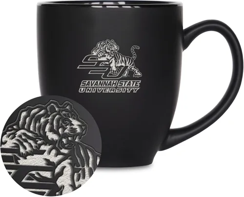 Miniatura 428 de Rico Industries - Taza de cerámica mate negra con grabado láser estándar de 15oz para NCAA (escuelas T & U) - Para bebidas calientes o frías