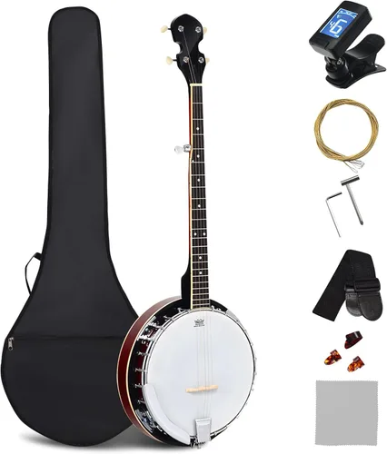 Costzon Banjo de 5 cuerdas 24 soporte con 5º sintonizador engranado y mango cerrado de rango medio, kit para principiantes con bolsa de tela Oxford