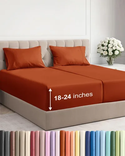 Miniatura 17 de Sábanas King divididas con bolsillos extra profundos, sábanas transpirables y refrescantes de 5 piezas, sábanas de lujo para hotel, suaves, sin 22