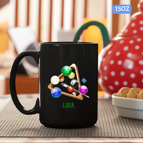 Miniatura 5 de Taza de billar personalizada, taza de café de billar, taza deportiva personalizada, regalo para los amantes del billar, taza de té negro de 11