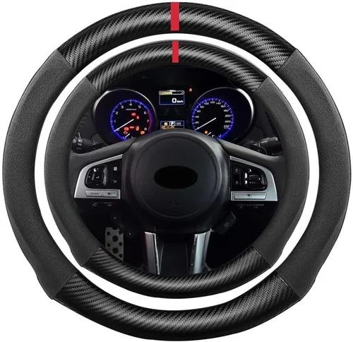 Miniatura 56 de Funda de volante de ante con fibra de carbono de K LAKEY, compatible con Porsche 718 Boxster Cayman 911 Panamera Macan Cayenne de 15 pulgadas, cuero