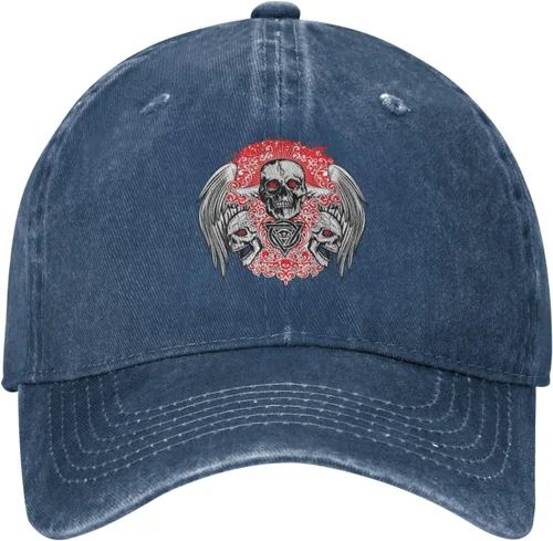 Miniatura 2 de Cowboy Hat Trendy Hats for Man and Women Djustable Four Season Outdoor Baseball Cap of Hell Skull with Angel Navy Blue