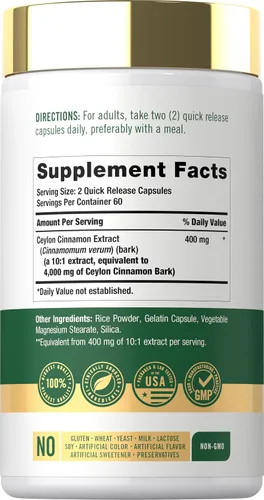 Miniatura 2 de Cápsulas de canela de Ceilán Carlyle 4000 mg 120 unidades Suplemento sin OGM y sin gluten