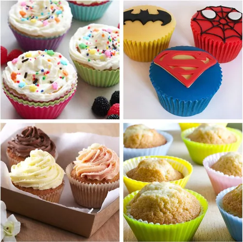 Miniatura 6 de Honbay - Juego de 12 tazas reutilizables de silicona para hornear, tazas antiadherentes para muffins, moldes para cupcakes para hacer magdalenas