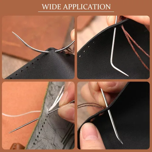 Miniatura 6 de 20 piezas de agujas de coser de cuero, kit de agujas de coser de alta resistencia incluye aguja de cuero curvada, aguja de saco, aguja de coser a