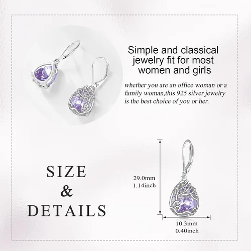 Miniatura 257 de Aretes colgantes con forma de lágrima de filigrana de piedra lunar de plata de ley 925 con cierre de palanca para mujer, regalos de joyería