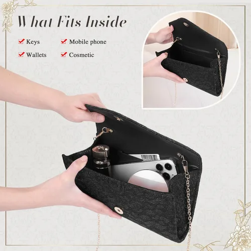 Miniatura 4 de UBORSE Elegante bolso de mano de noche de encaje floral para mujer, bolso de graduación, bolso de boda