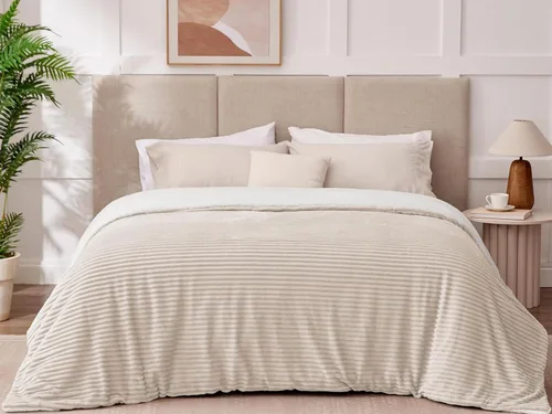 Miniatura 3 de Manta Sherpa para sofá, súper suave y gruesa, manta blanca, mantas cálidas para invierno, manta mullida para sofá cama, forro polar a rayas, crema