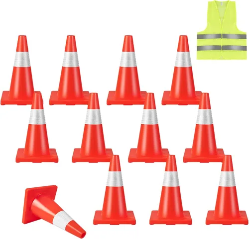 S AFSTAR Paquete de 12 conos de tráfico, conos de estacionamiento de seguridad de 17 pulgadas con cuello reflectante, chaleco de seguridad y base