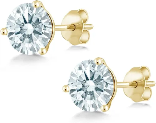 Miniatura 63 de Gem Stone King Aretes de oro de 14 quilates, 0.236 in, piedra natal redonda, Martini, 3 puntas, aretes de oro para mujer