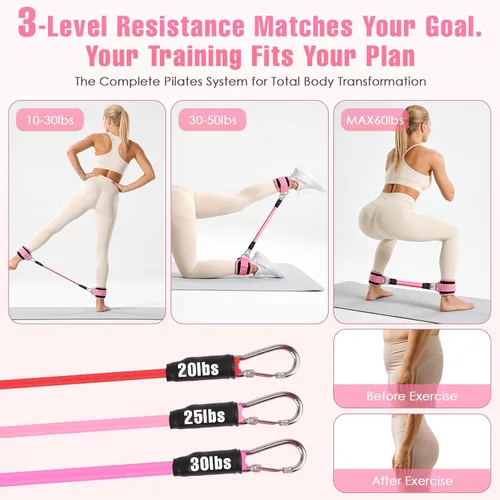 Miniatura 4 de Pilates Kit, Pilates Equipment for Home Workouts, Home Pilates Essentials Kit for Women with Pilates Ring and Ball Set, Socks, Ankle Resistance Rosa