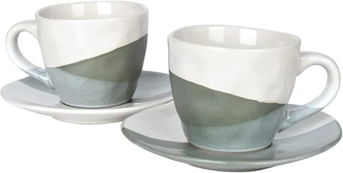 Miniatura 12 de Bosmarlin Juego de 2 tazas de café de gres con platillo para café con leche, capuchino, té, onzas, lavavajillas y microondas (negro, 2)