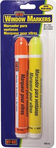 Hy-Ko Rotulador de vidrio de punta ancha y fina surtidos de colores neón, paquete de 2