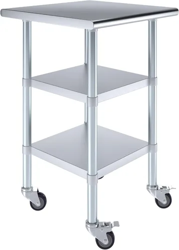 Miniatura 34 de AmGood Mesa de trabajo de acero inoxidable con 2 estantes y ruedas Mesa de trabajo de metal con ruedas