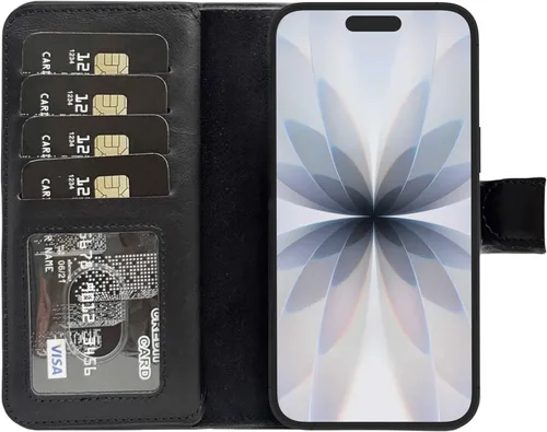 Miniatura 11 de HARDISTON Funda de piel auténtica de alta calidad hecha a mano para iPhone 11 Pro de 5.8 pulgadas, tarjeteros de doble folio, funda magnética Negro