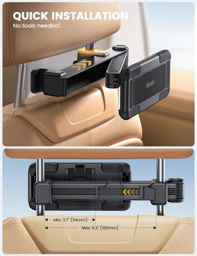 Miniatura 6 de Aomiker Soporte para iPad para reposacabezas de automóvil, brazo con bloqueo de aluminio, soporte universal para tablet con clip ancho plegable