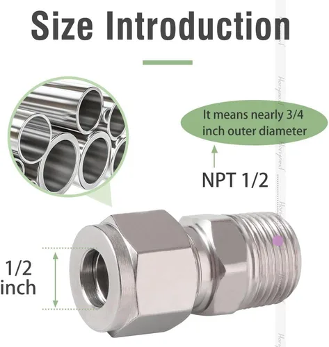 Miniatura 2 de Acoplamiento de compresión de acero inoxidable 304 para conectar tubo de 1/2 pulgada OD x 1/2 rosca macho NPT, para tubos de cobre latón y acero